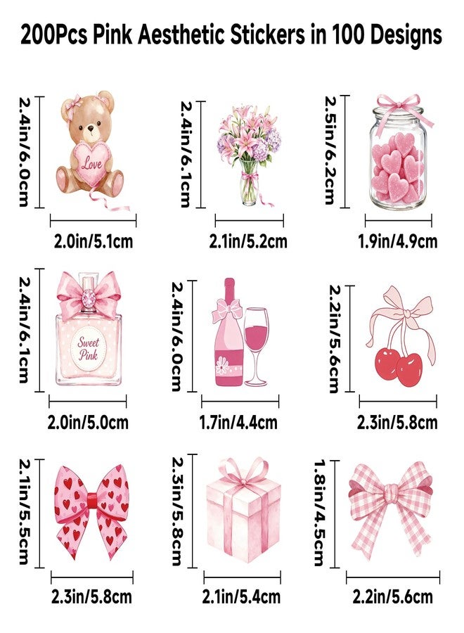 Alynta 200Pcs Pink Aesthetic Stickers - Cute Vinyl Water Bottles Sticker Pack Waterproof Scrapbooking Sticker Cute Bow Stickers for Laptop Scrapbook Journal Planner Notebook Luggage - Image 2